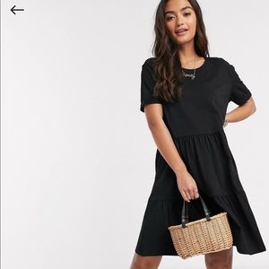 New Look smock short sleeve mini dress in black